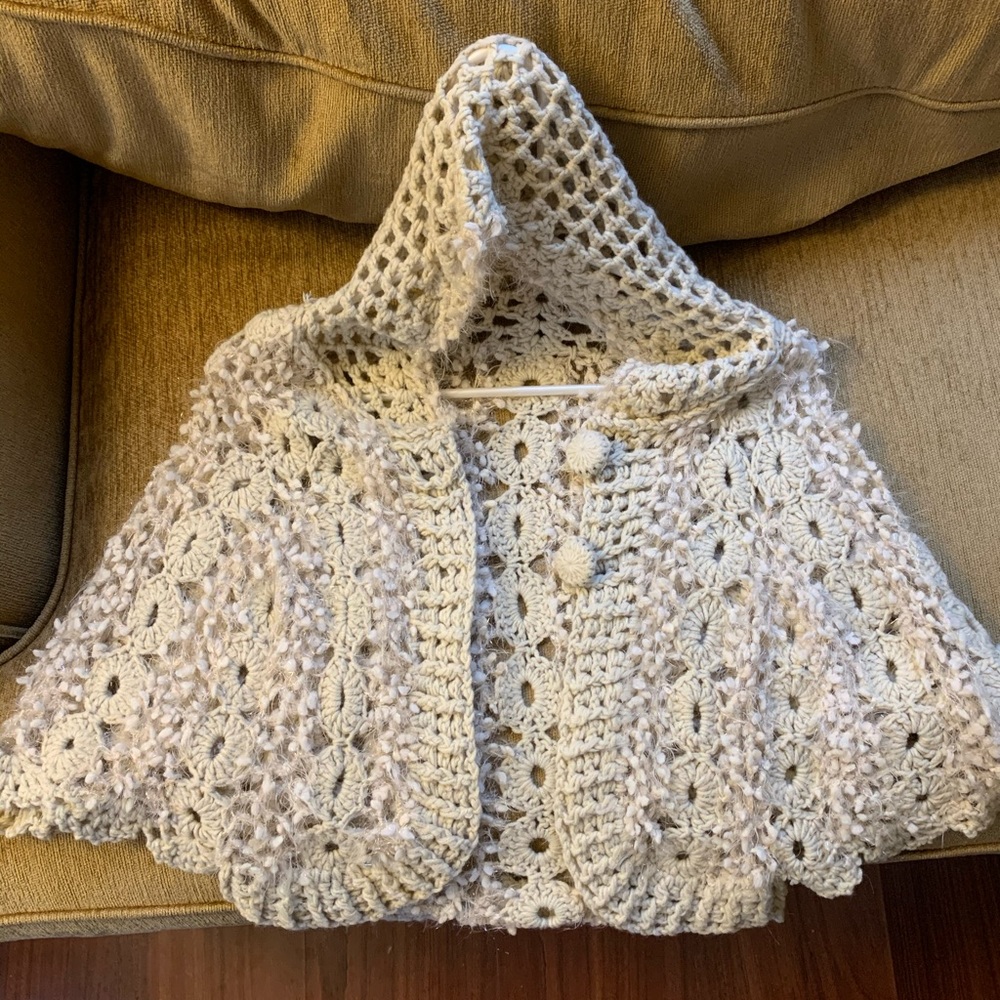 Crocheted Mid Length Hooded Shrug